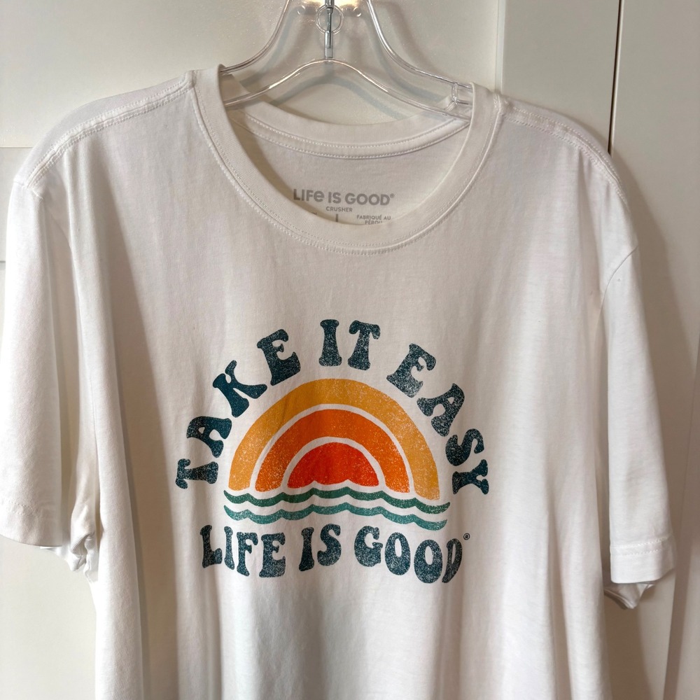 Life is Good Men's White Take It Easy Sunset‎ Crusher Tee in Size L - Picture 3 of 12